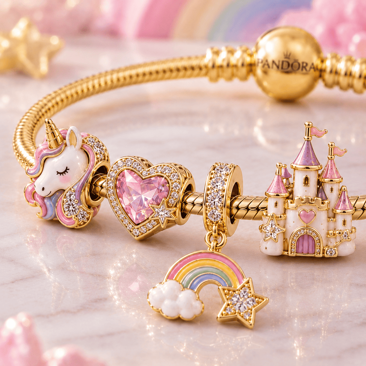 UNCN Gold Charm Bracelet Set VTH