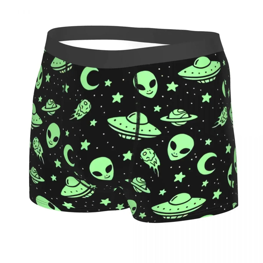 Green Alien UFO Moon Boxers Shorts Men's Briefs Underwear Sexy Underpants