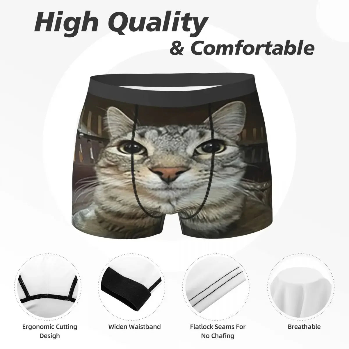 Boxer Underpants Shorts Cat Looking Directly At You Panties Men Ventilate Underwear for Homme Man Boyfriend Gifts